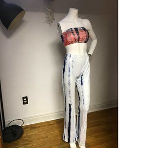 Plus size flare leggings Tie Dye Rainbow white blue red Bandeau Bikini pant top